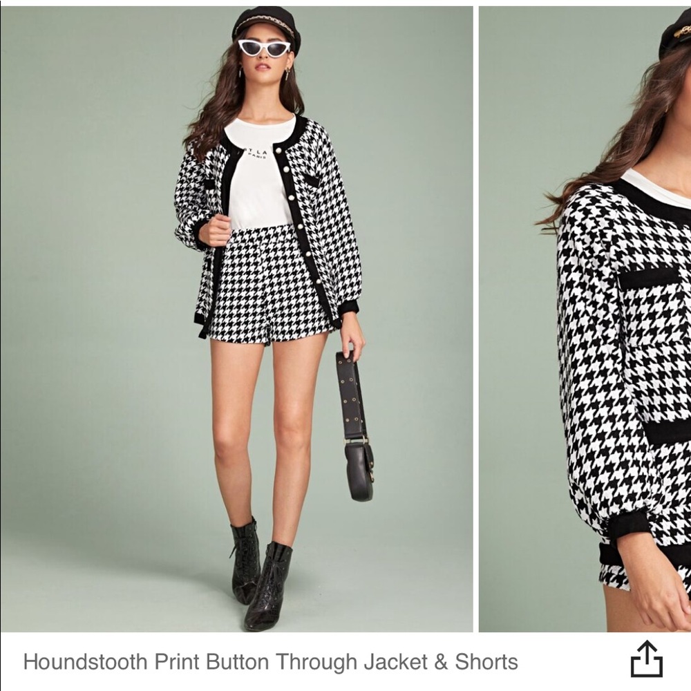 (M) 2 piece black & white preppy shorts & jacket